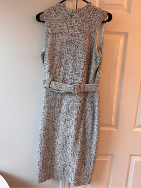 Express Gray Tweed Sleeveless Midi Dress with Belt